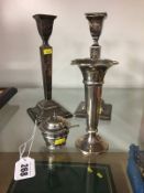 Pair silver candlesticks, spill vase etc.