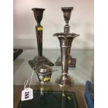 Pair silver candlesticks, spill vase etc.