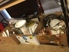 Four boxes of assorted, copper, glass, china and a coffee machine etc.
