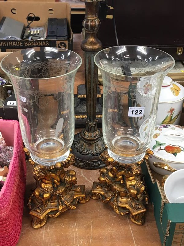 Pair hurricane lamps, and two other lamps - Image 2 of 2