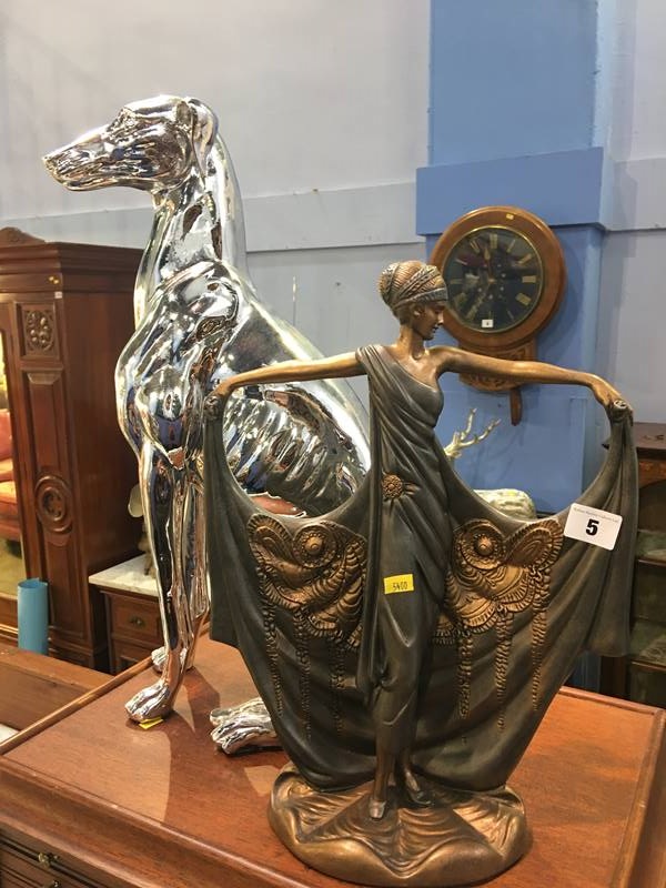 Silver greyhound and an Art Deco style figurine