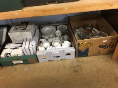 Three boxes of assorted tea wares and china