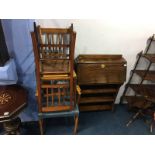 Oak bureau and three chairs