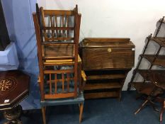 Oak bureau and three chairs