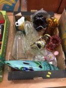 Box of coloured glassware