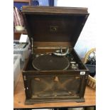 HMV wind up gramophone and a Zepher sewing machine