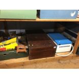 Shelf of tools, including tool box and camping stove