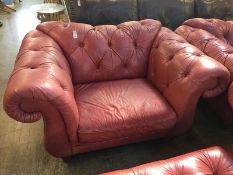 Red Chesterfield style club chair and settee