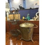 Brass coal bucket and a stand