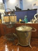 Brass coal bucket and a stand