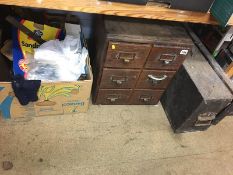 Oak filing drawers, tools etc.