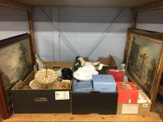 Shelf of china, Wedgwood, Lilliput Lane, Parisian picture etc.