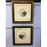 Pair Continental etchings, river scenes