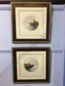 Pair Continental etchings, river scenes