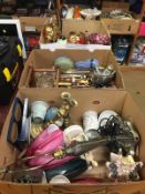 Three boxes, including lamps, glassware etc.