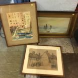 Pair watercolours, signed T.Wells and two others