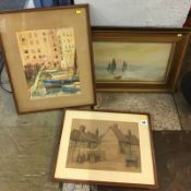 Pair watercolours, signed T.Wells and two others