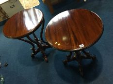 Pair of reproduction mahogany circular occasional tables