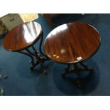 Pair of reproduction mahogany circular occasional tables