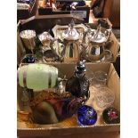 Two boxes of miscellaneous, glassware and silver p