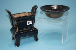 Two pieces of Chinese black ware, bowl 19cm diameter and vase 23cm high