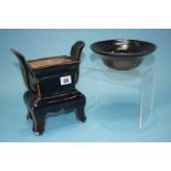 Two pieces of Chinese black ware, bowl 19cm diameter and vase 23cm high