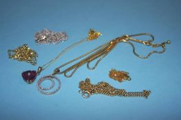 Various 9ct white and yellow gold chains and pendants, 20g