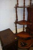 Two occasional tables and a Victorian four tier corner what not