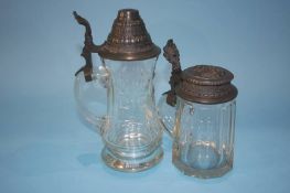 Two German glass and pewter lidded Steins