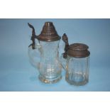 Two German glass and pewter lidded Steins