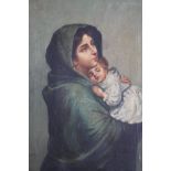 Oil on canvas, portrait of a mother and child, signed Maresca