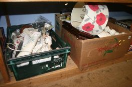 A shelf of miscellaneous decorative items, including a wall clock