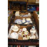 Three boxes of miscellaneous china, including Coalport and two Nao figures