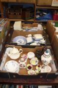 Three boxes of miscellaneous china, including Coalport and two Nao figures