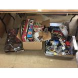 Four boxes of miscellaneous, including games, glassware, Sky Digibox etc.