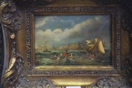 Oil on canvas, seascape, in gilt frame