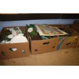 Three boxes of miscellaneous, including Hornsea and World War 1 scroll