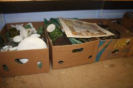 Three boxes of miscellaneous, including Hornsea and World War 1 scroll