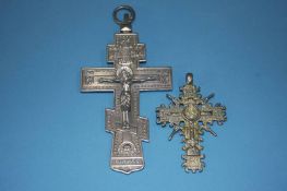 A Russian silver cross and one other