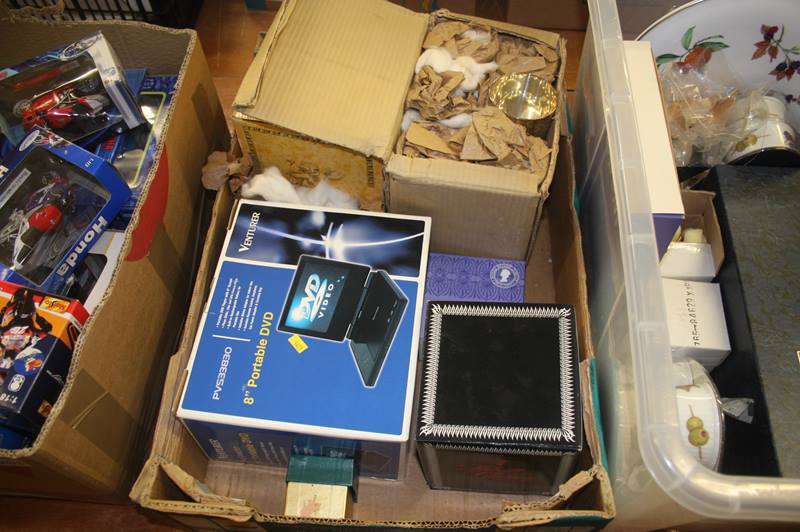 Two boxes of miscellaneous, including 8" portable DVD player - Image 2 of 3