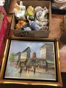 Box of assorted, including Garber Parisian painting