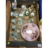 Box of Lladro figurines and a Maling lustre bowl