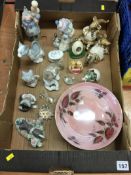 Box of Lladro figurines and a Maling lustre bowl