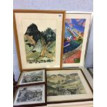 A quantity of paintings and drawings, Langdale Pikes and scenery