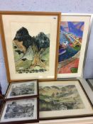 A quantity of paintings and drawings, Langdale Pikes and scenery