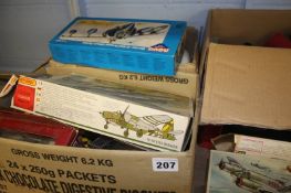 A shelf of miscellaneous; including Airfix / Matchbox models and a shepherds crook