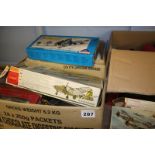 A shelf of miscellaneous; including Airfix / Matchbox models and a shepherds crook