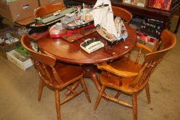 Pine circular table and four chairs