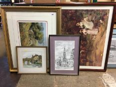 Quantity of pictures and prints, including a watercolour by W. Melville