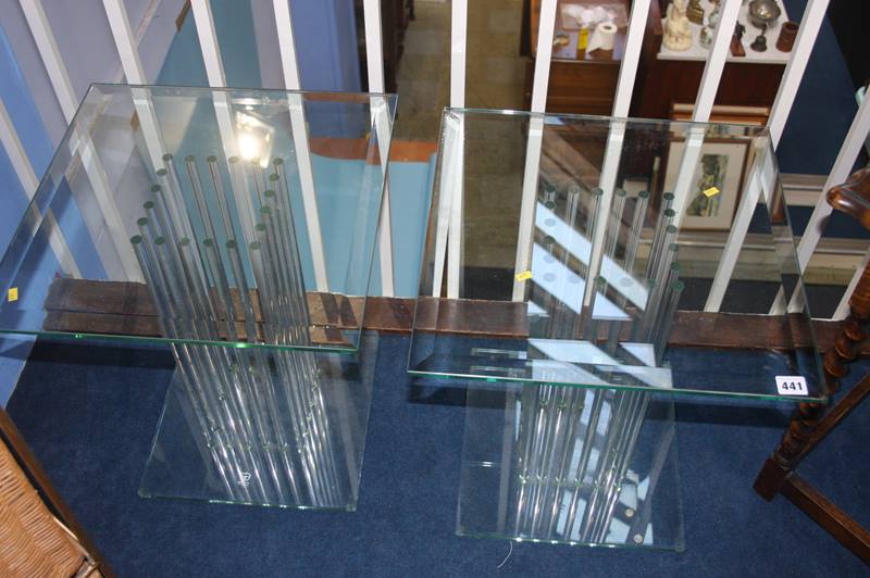 Pair of glass top tables